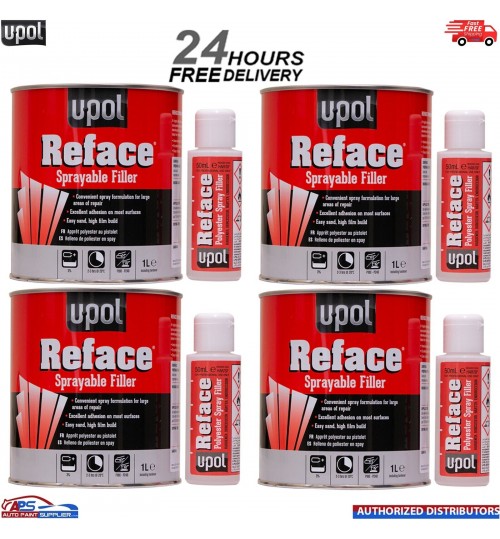 4x U-pol Reface Polyester Spray Filler 1 Litre with Hardener